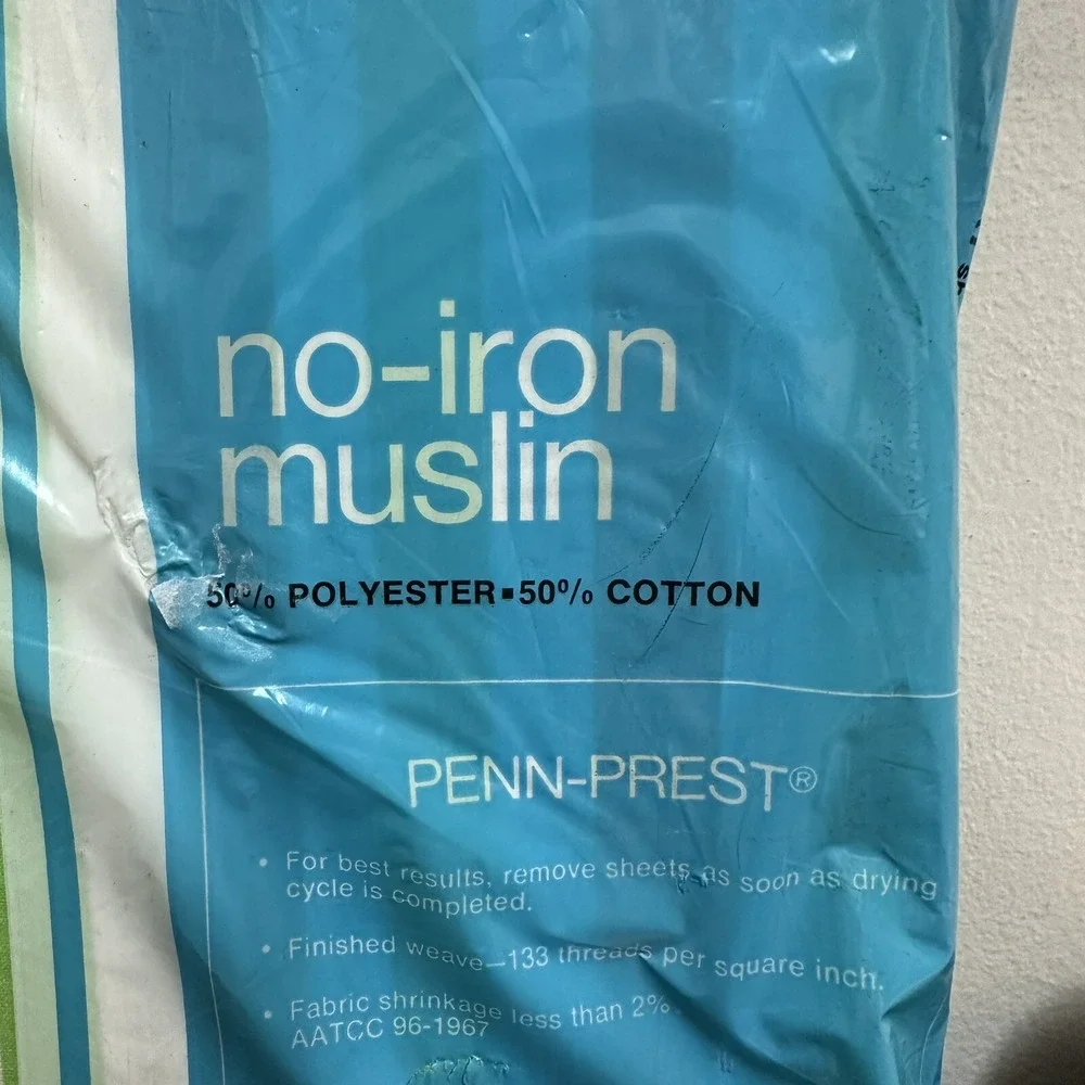 Vintage No Iron Muslin Full Flat Sheet Bright Retro Green Made in USA NEW NOS